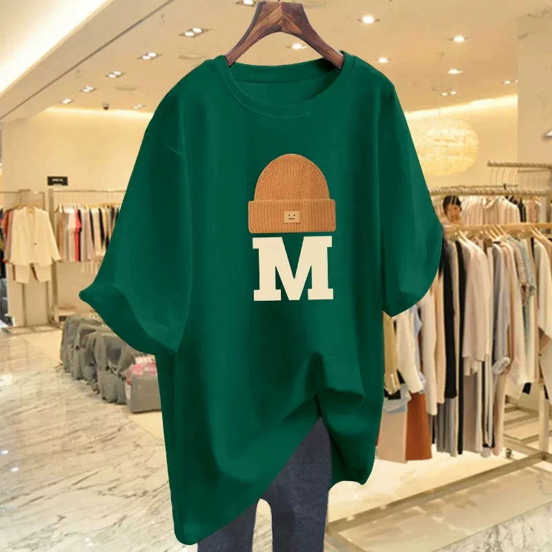 Белая женская футболка с короткими рукавами, свободная весна-лето 2023, новая европейская большая версия, универсальный студенческий топ средней длины, тренд