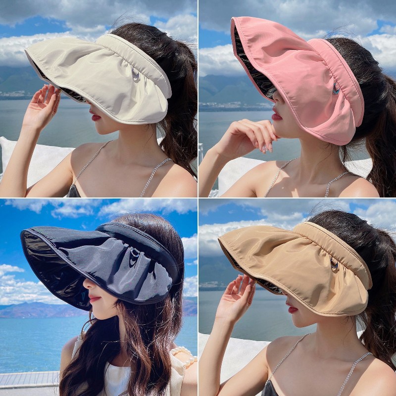 Hat women's summer empty top sunscreen hat wholesale sun hat black rubber shell hat ins Net red hair hoop sun hat