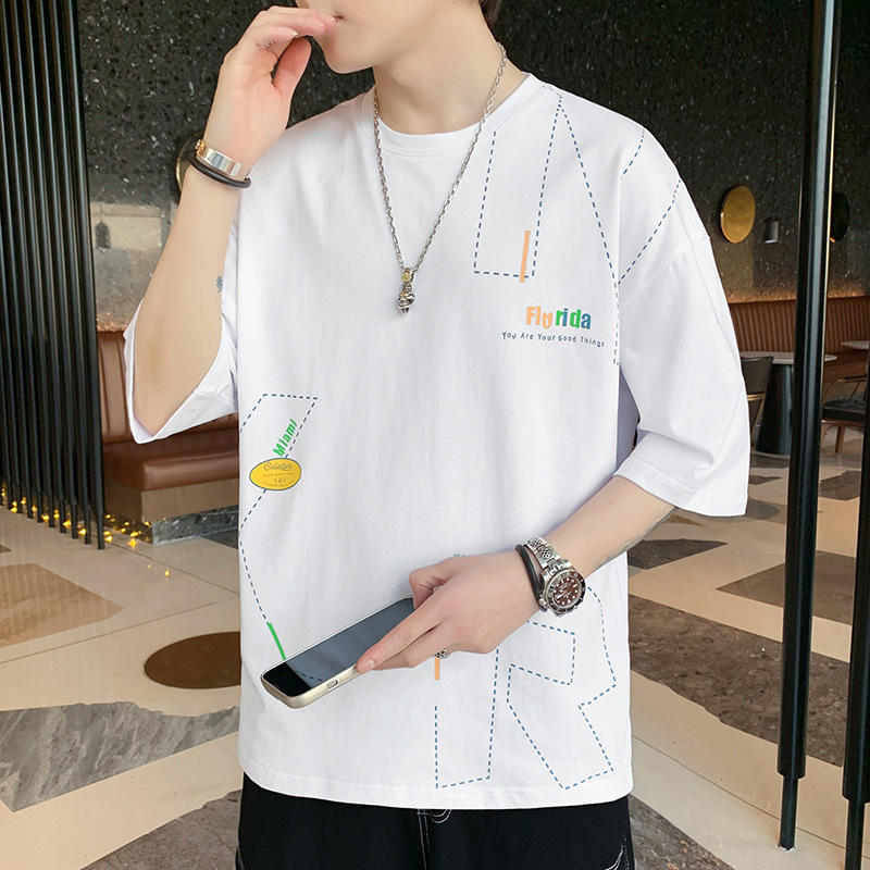 Hombres de verano algodón casual deportivo camiseta de manga corta pareja de hombres manga de cinco suelta versátil nueva moda media manga