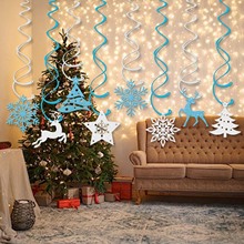 跨境圣诞派对装饰双尾螺旋吊饰雪花麋鹿字母螺旋拉旗横幅圣诞挂饰