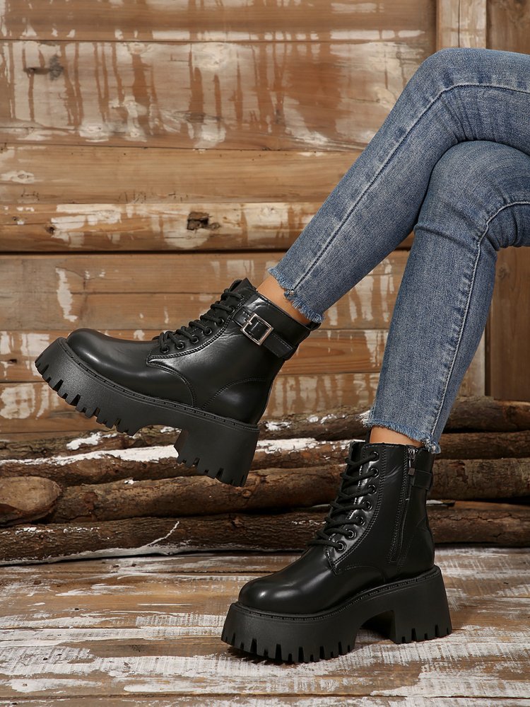 Dicke Sohlen für Damen 2024 neue große Größe vielseitiges Temperament bequeme Gürtelschnalle modische Martin-Stiefel_voghion.com