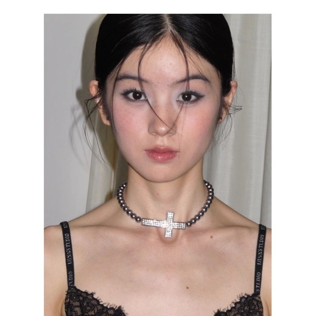Antique Style Old Cross Pearl Stitching Clavicle Chain Simple All-match Necklace Diablo Punk Spice Girl Necklace