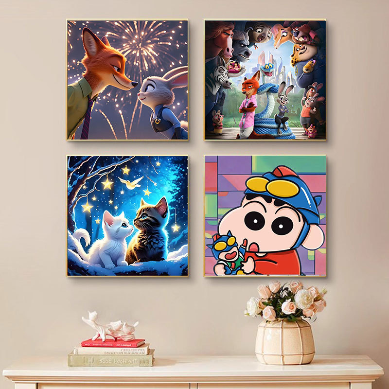 疯狂动物城新款diy数字油画卡通动物卧室装饰画数字涂画厂家直售