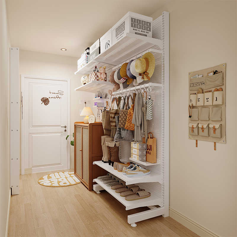 Perchero del tablero del agujero de la puerta, entrada trasera, estante de piso a techo, percha que no ocupa espacio, estante doméstico