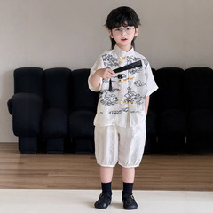 ボーイズシャツ 2025 夏風景子供半袖スタイルジャカードシャツ子供服トレンディな子供のドロップシッピング