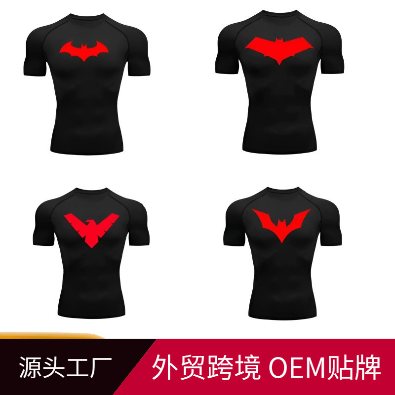 Batman, ventas de fabricantes de explosiones transfronterizas, camisetas apretadas para hombres, secado rápido, camisetas deportivas de alta elasticidad.