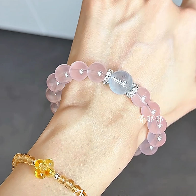 女性用模造ピンククリスタルアクアマリンブレスレット、ピーチとグレープフルーツピンククリスタルトランスファーブレスレット、ガールフレンドへの中国のバレンタインデーギフトとして|undefined