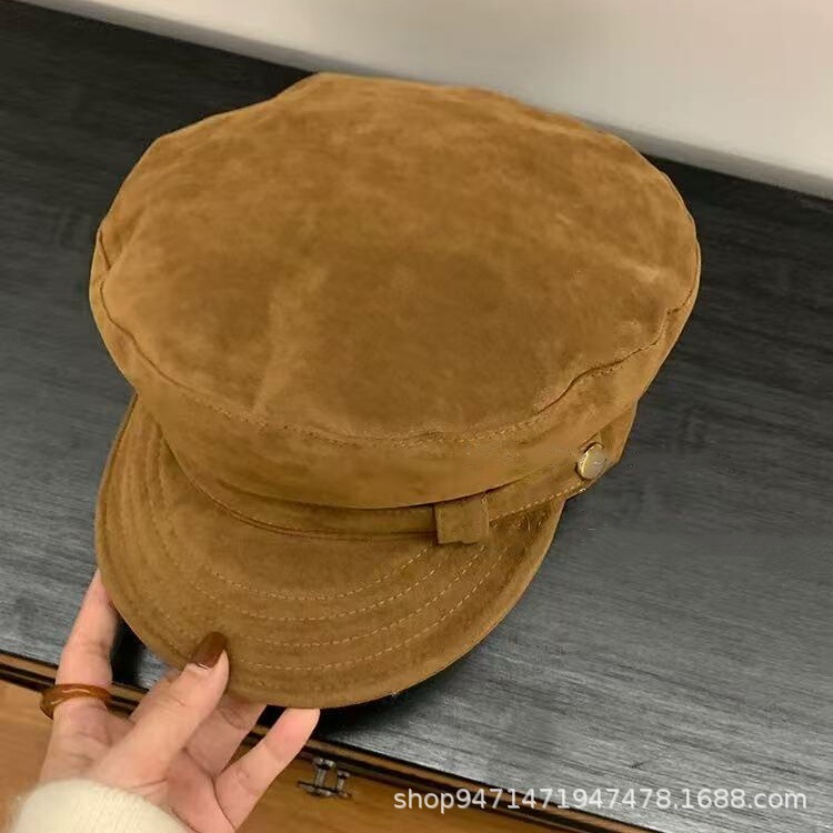 入秋氛围感美拉德~棕色麂皮平顶报童帽女秋冬复古英伦八角画家帽|undefined