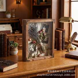 跨境木质阴影盒实木亚克力展示盒植物标本干花相框藏品收纳盒