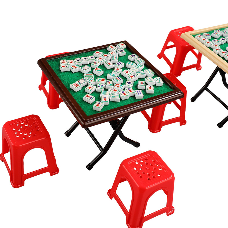 娃娃屋迷你麻将桌棋牌室道具袖珍桌椅模型摆件过家家玩具跨境热采|undefined