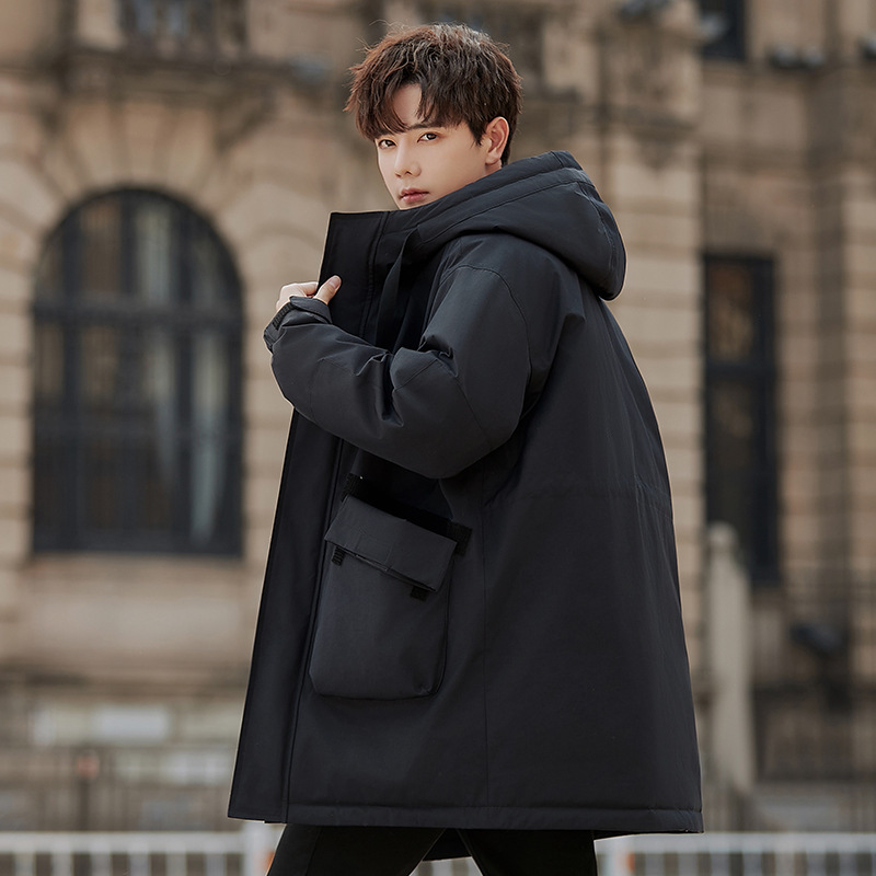 2025 New Men's Winter Mid-Length down Jacket Coat with Thick Faux Rabbit Fur Lining Parka for Men