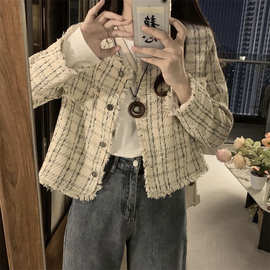 跨境名媛气质粗花呢小香风外套女春秋新款法式高级感百搭夹克上衣