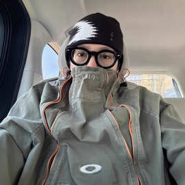 跨境货源高品质户外O@kley p1et联名机能做旧套头连帽冲锋衣男女