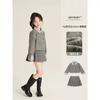 Amybaby набор для девочек зимний 2024 новый корейский продвинутый с отворотом маленький ароматный пиджак плиссированной юбка