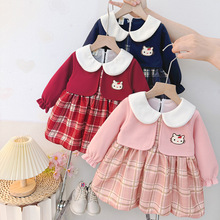 秋冬新款女童连衣裙 婴幼儿洋气时髦公主裙 儿童长袖假两件礼服裙