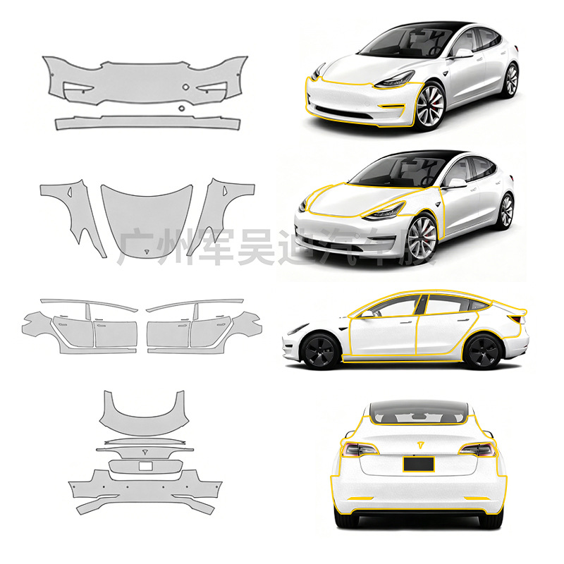 Cross-Border Exclusive Supply Suitable for 2018-2023 Model 3, Precision Pre-Cut Tpu Transparent Matte Car Film with Self-Healing Properties