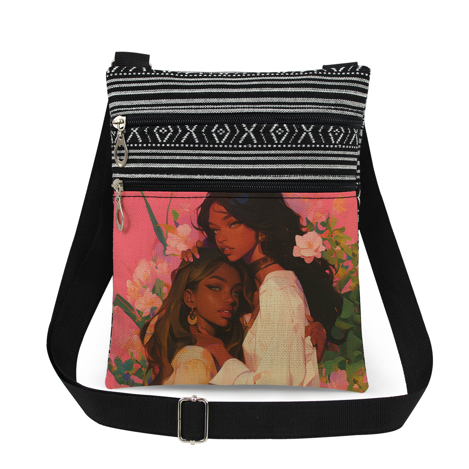 Women's Canvas Human Flower Streetwear Square Zipper Messenger Bag display picture 9