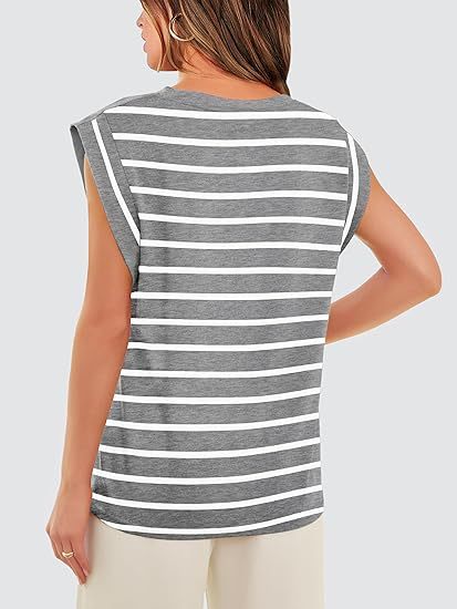 210g Weight Sleeveless Sleeve Length Pullovers Placket Type Raglan Sleeve Sleeve Type Cotton Fabric Type Long Top Length T-shirt Tops Type Holiday, Daily Occasion Round Neck Neckline Loose Fit Type Stripe, Solid Color Pattern Summer, Spring Season Women's Gender Casual Style Wholesale Women's Casual Stripe Solid Color Sleeveless T-Shirts 44