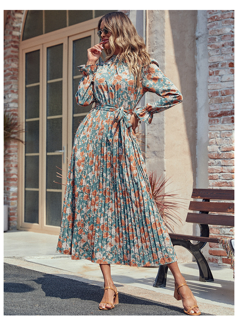 New Fashionable Women's Autumn and Winter Printed Maxi Dress