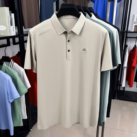Summer Men's Ice Silk Short-sleeved Polo Shirt Summer High-end Casual Business High-end Sense T-shirt Middle-aged Dad's Suit