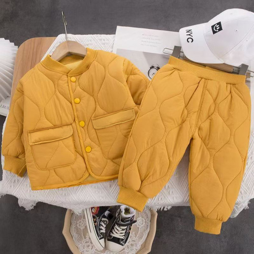 Children's clothing set for boys and girls, autumn and winter set for boys with thick padded two-piece set, winter windproof set for girls, trendy