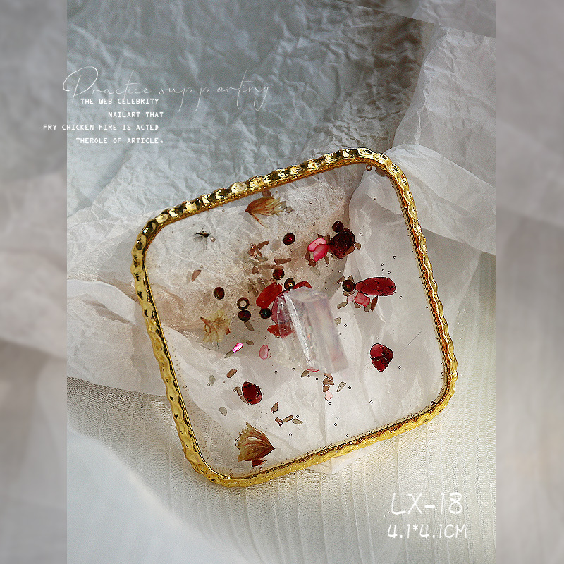 Nail ágata transparente resina borde dorado flor seca Shell lentejuelas mariposa Pentagram amor paleta placa herramienta de la joyería