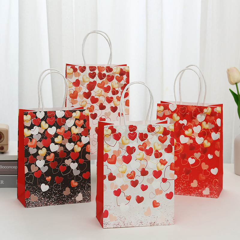 新款情人节爱心牛皮纸袋个性简约七夕礼品包装袋服饰印花购物袋