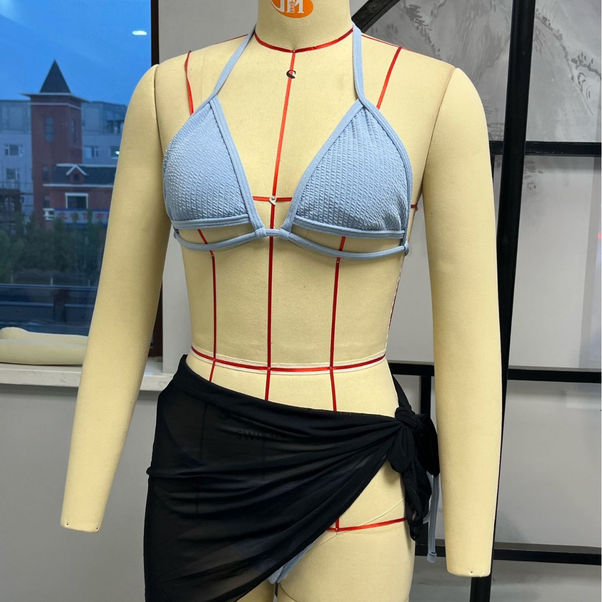 2024 European and American Swimsuit Bikini Cut Out Sexy Backless Bikini Women's Three-Piece Set with Veil Swimsuit Wholesale