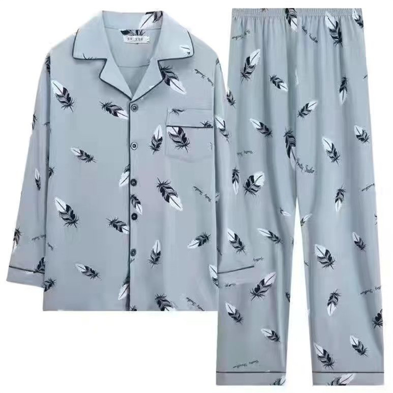 Pijamas de algodón masculinos primavera y otoño delgados pantalones de manga larga, jóvenes de mediana edad y ancianos, cardigans casuales, set de ropa para el hogar, cuatro temporadas