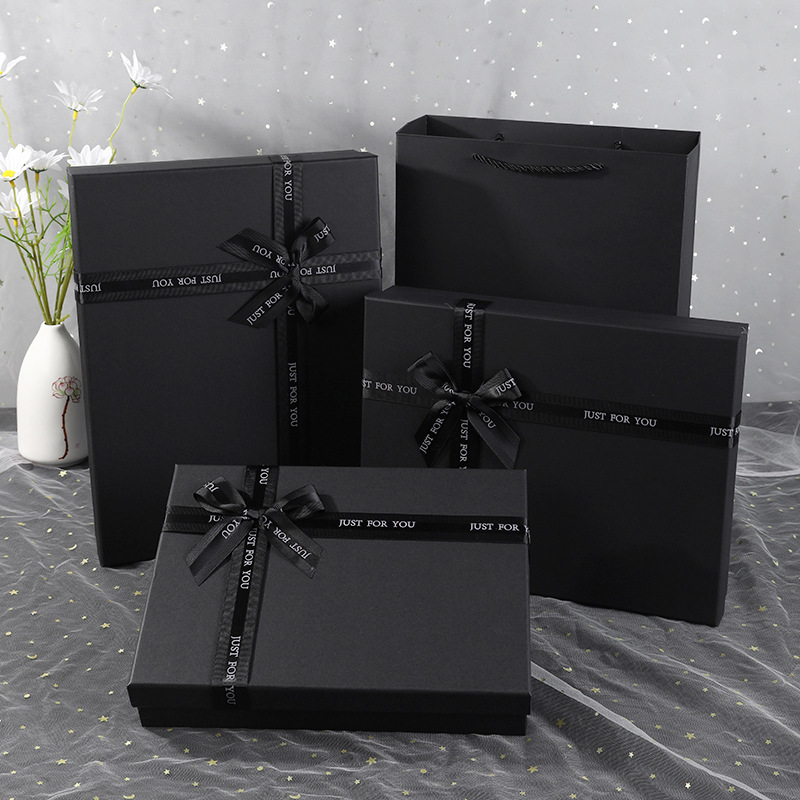 天地盖黑色丝带蝴蝶结礼盒生日礼物盒商务简约包装盒礼品盒空盒子