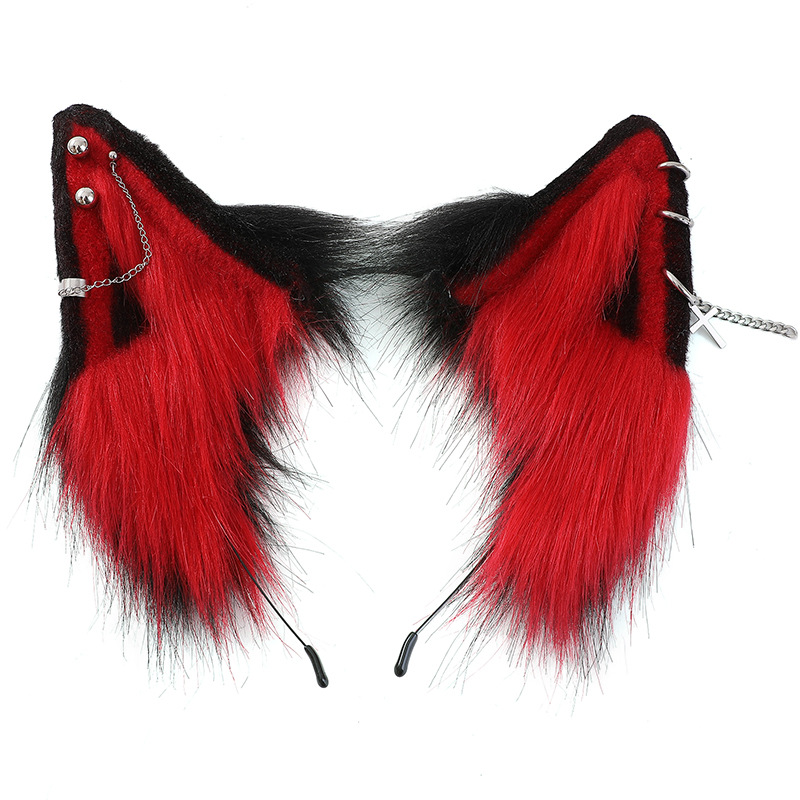 Lolita gótico vampiro rojo Lobo oreja venda cos apoyos oscuro pelo banda tocado horquilla negro oscuro