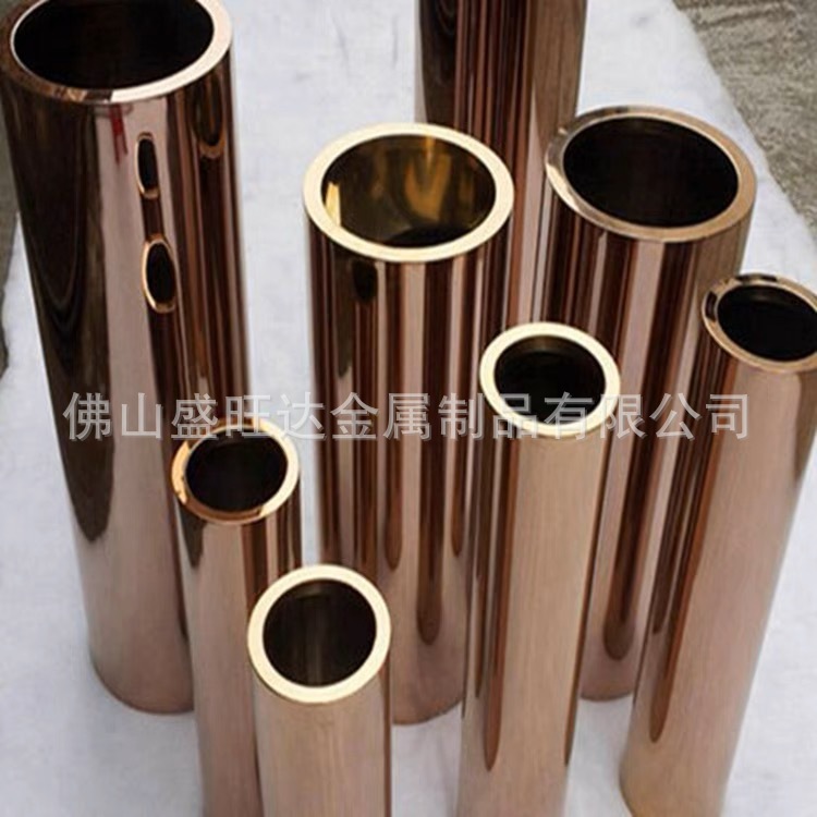 电镀不锈钢金色彩色管 玫瑰金拉丝黑钛圆管 不锈钢仿木纹矩形方管
