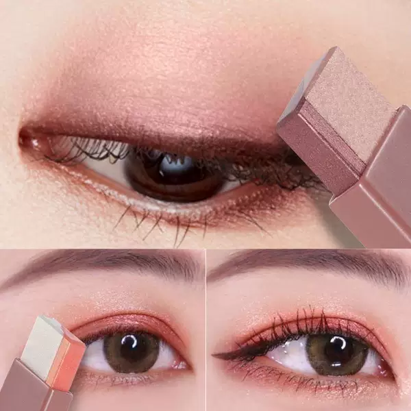 Two-Color Lazy Eyeshadow Stick Pen with Shimmer, One Swipe of Glitter, Earth-Toned Eye Modification Eyeshadow Pen, Not Easy to Smudge, Wholesale