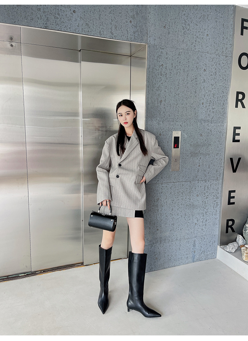 2024 Spring and Autumn Season New Versatile Simple Fashion Wide Korean Version Pointed Sleeve High Boots Soft Leather_voghion.com