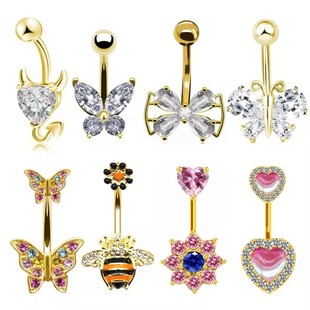 Gaibei Europe and the United States cross-border butterfly belly button ring multicolored diamond nail heart-shaped small flower bee belly button ring factory spot