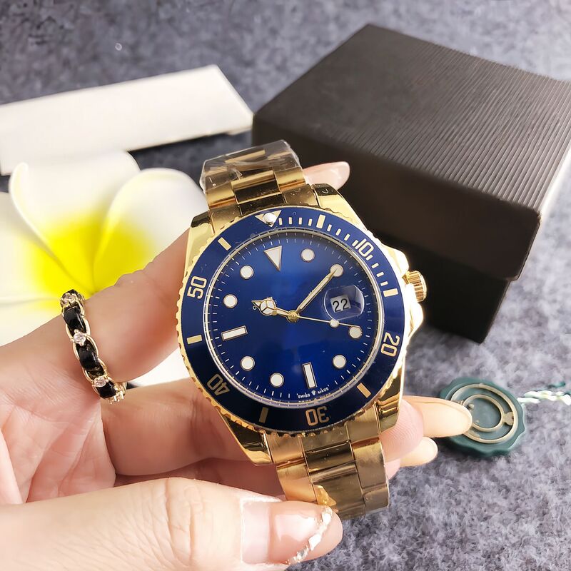 Gold-Plated Diving Watch with Blue Dial, Stainless Steel Strap, Date Display, Sports and Business Universal Watch, Luminous Gold-Plated Diving Watch with Blue Dial, Stainless Steel Strap, Date Display, Sports and Business Universal Watch, Luminous