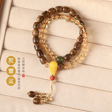 原创手作 加里曼丹沉香DIY搭配原创黄水晶蜜蜡田园风单双圈手链