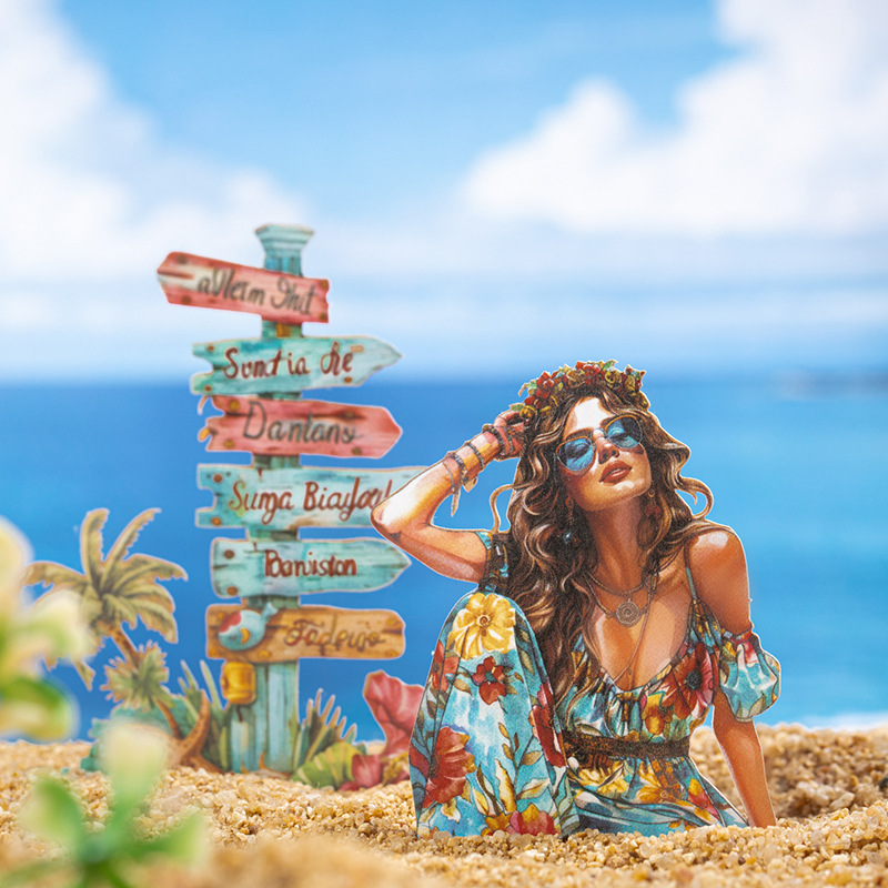 Hermoso día pegatina Viaje de verano Tema de viaje Pegatina de paisajismo Creativo bricolaje Decoración de paisajismo Collage