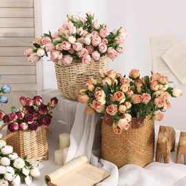 轻奢12头复古玫瑰仿真花仿真花场景布置成品橱窗布置餐桌摆件批发