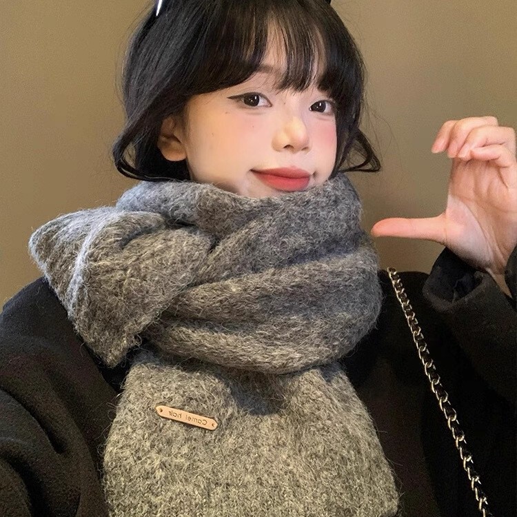Solid Color Alpaca Wool Knitted Scarf for Women, Winter and Autumn Wool Blend, New High-End Style, Elegant Couple Neck Warmer, Trendy Cross-Border