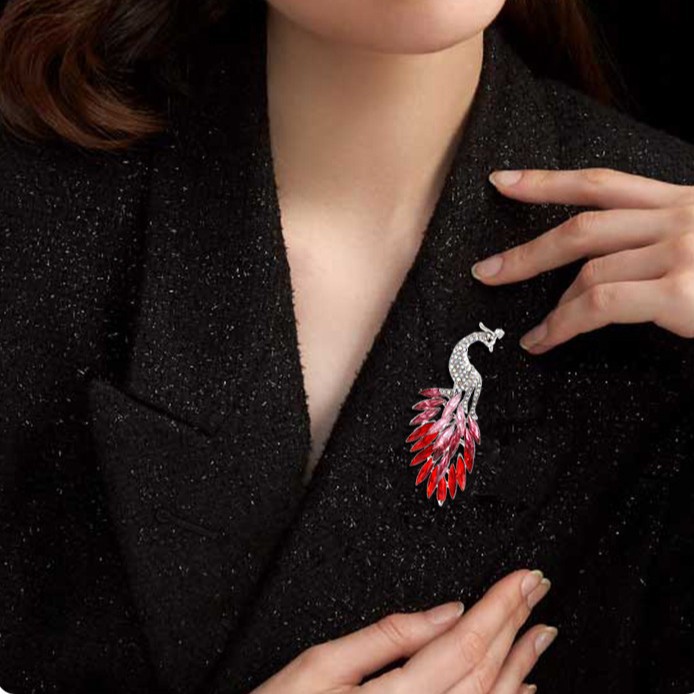 Cross-Border Light Luxury Crystal Peacock Fashion Brooch Women's Coat Accessories High-End Design Pin Jewelry Corsage