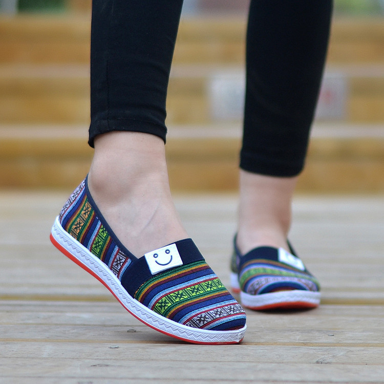 春秋季女单鞋老北京浅口布鞋女鞋平跟软底套脚条纹鞋妈妈鞋|ms