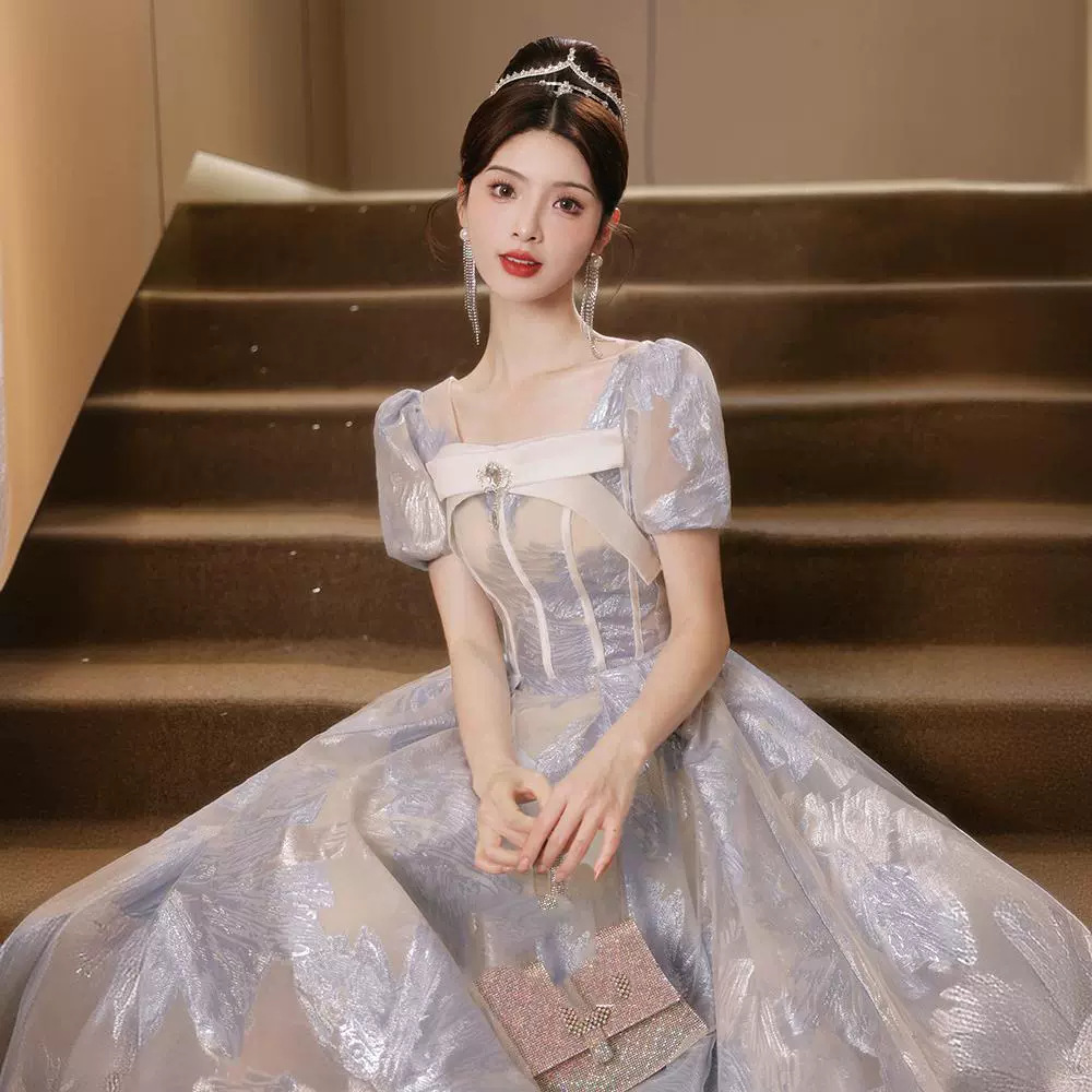 High-end Sense Small Evening Dress Women's Banquet High-end Light Luxury Niche Mid-length Socialite at large Princess Engagement dress