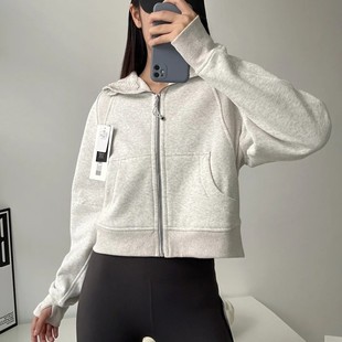 Lu Yoga Wear Scub Lulu Full-Zip Short Hooded Fleece Casual Sports Sweatshirt Jacket for Women, Thickened and Warm
