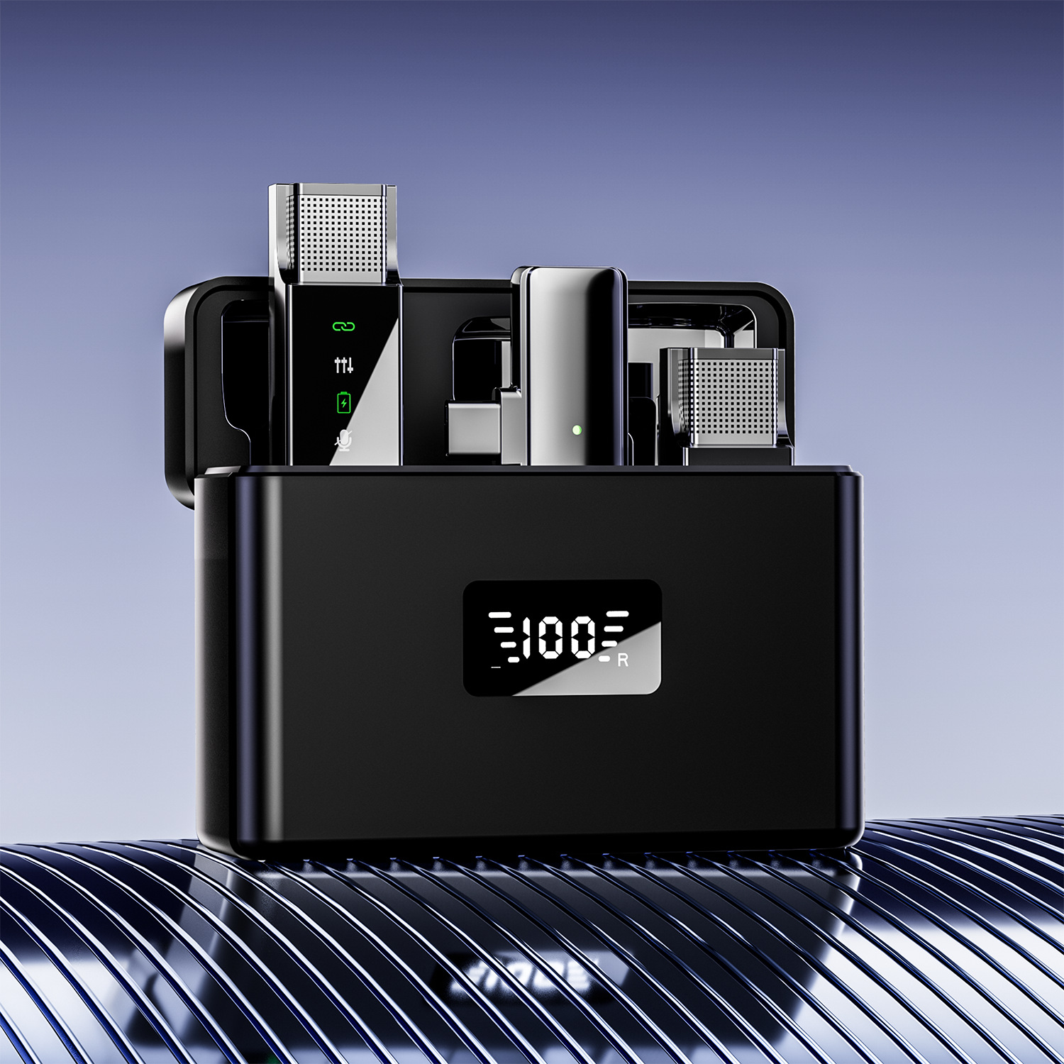 Cross-Border New Aluminum Alloy Wireless Lavalier Microphone Sound Card Professional Interview Live Broadcast Equipment Noise Reduction Microphone One for Two