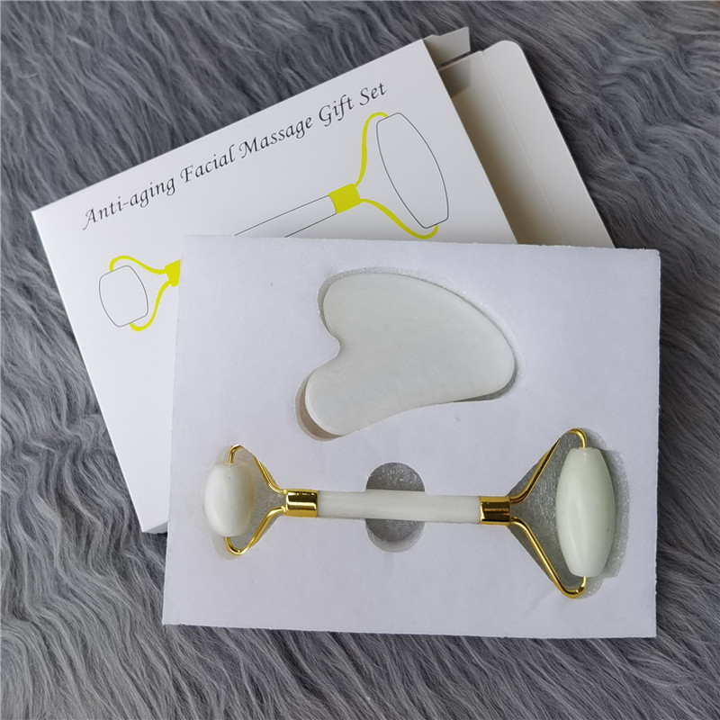 Contenedor de belleza de jade natural, rodillo de jade de doble cabezal, conjunto completo facial, contenedor de belleza de masaje, comercio exterior, jade al por mayor