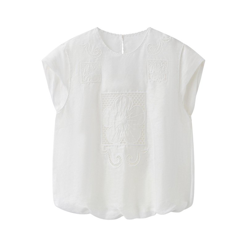 In Stock 2026 Summer Women's New Style Hollow Embroidered Floral Sleeveless Shirt Top T-Shirt 2K2Db06