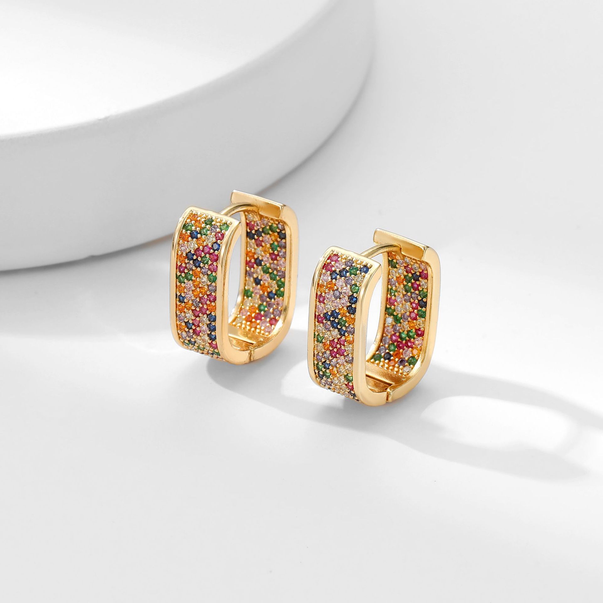 Zircon Inlay Material 1 Pair Elegant Geometric Copper Zircon Earrings
