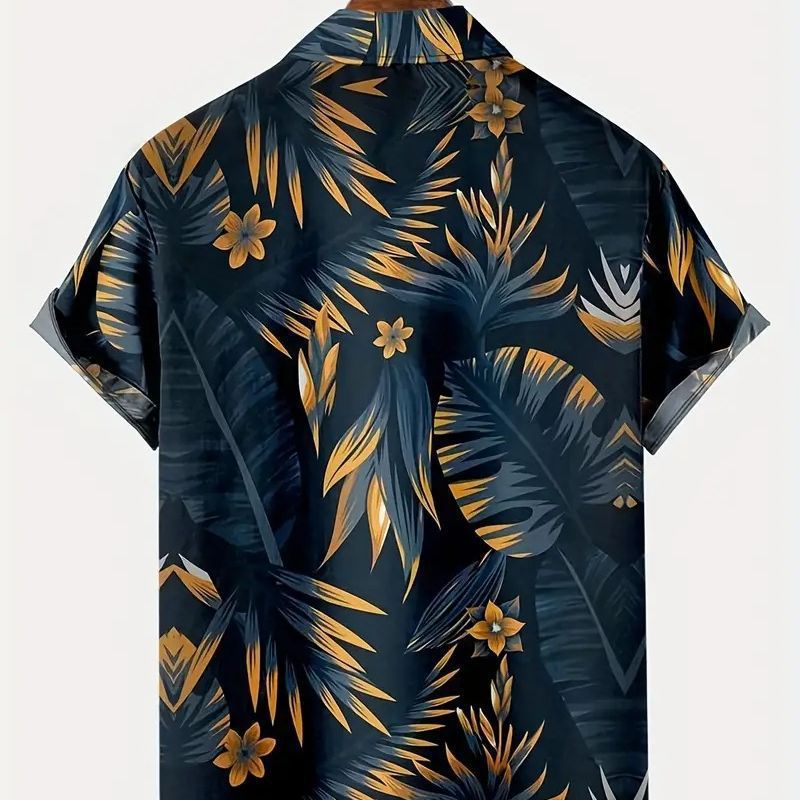 2024 Camisas europeas y americanas transfronterizas nuevas Camisas de solapa de manga corta con estampado digital de tendencia hawaiana