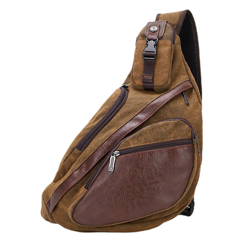 Cross-border European and American Retro Fashion Canvas Crossbody Chest Bag Crescent-shaped Multifunctional Men's Chest Bag